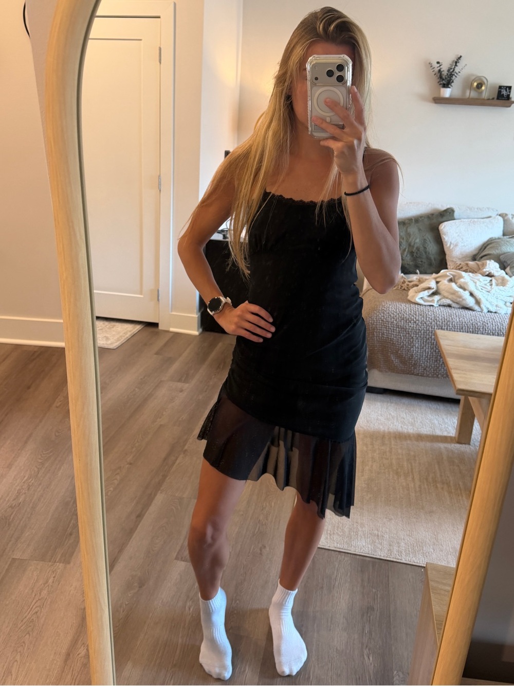 wild fable Black Ruffled-Hem Mini Slip Dress